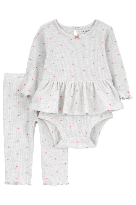 Set dos piezas de algodón térmico, pantalón y body, diseño corazones Set dos piezas de algodón térmico, pantalón y body, diseño corazones