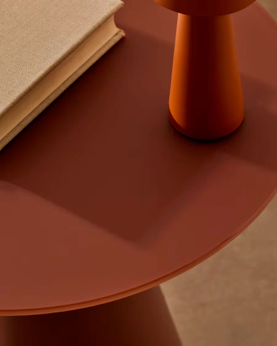 Mesa auxiliar Wilshire cristal templado glaseado y acero acabado pintado terracota mate Ø50cm