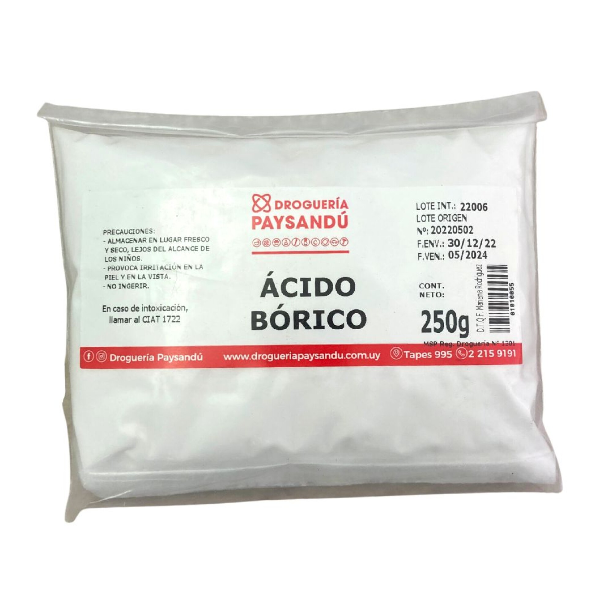 Ácido bórico - 250 g — Droguería Paysandú