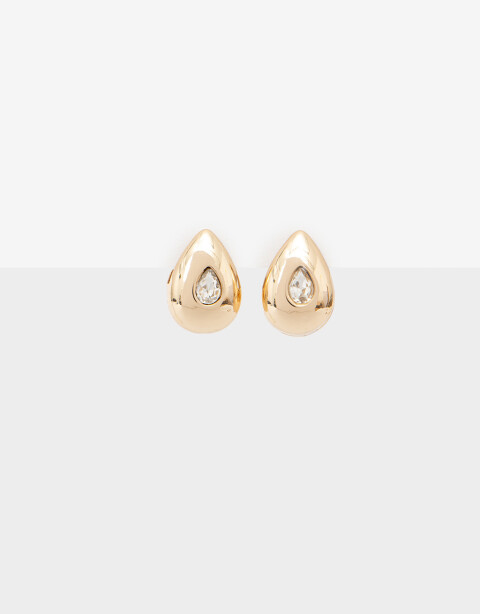 Aros Colgantes Cortos Metal Aros Colgantes Gota Strass - Dorado