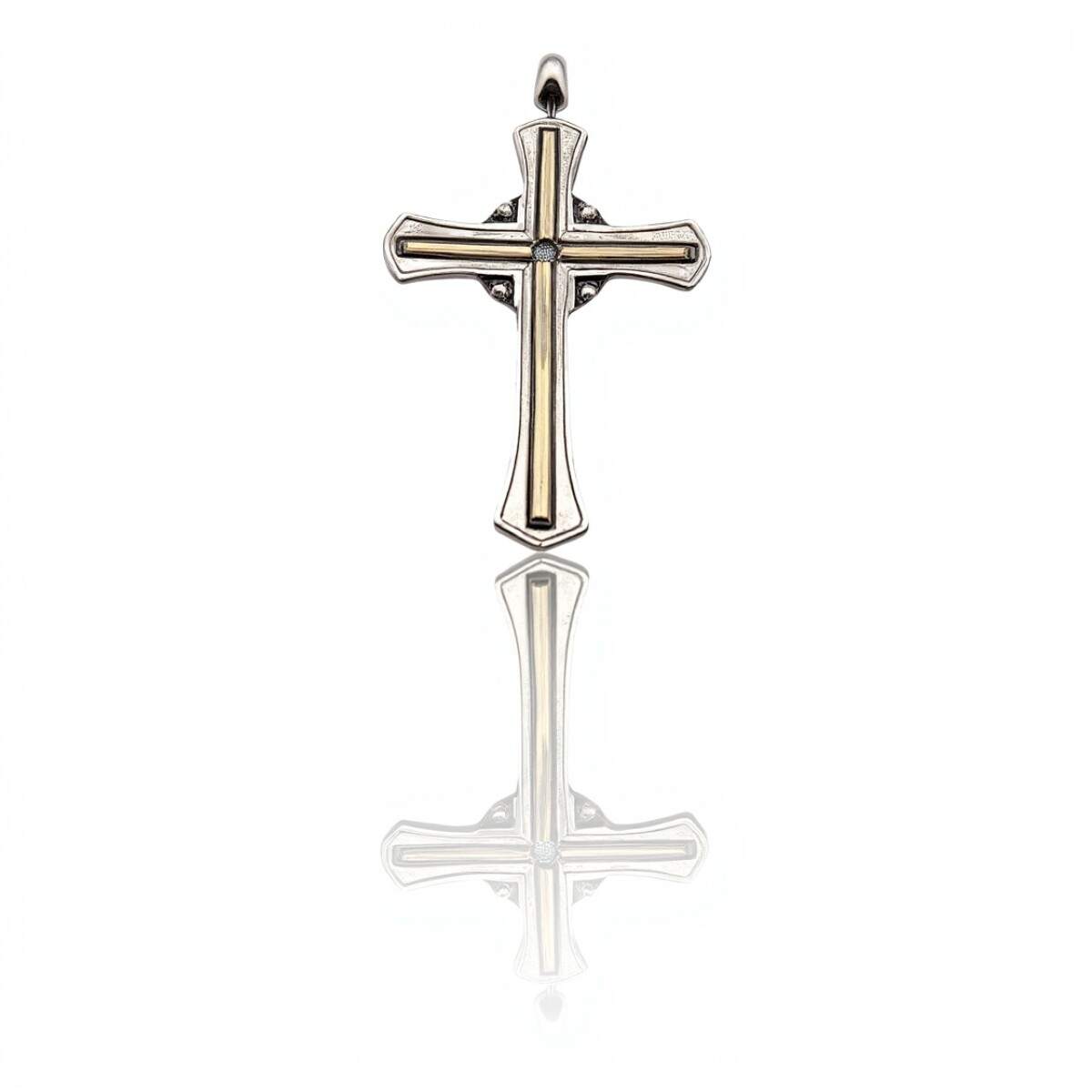 Dije Cruz-Plata 925 y Oro-Piedra Zirconia-CP5326 - conpiedra 