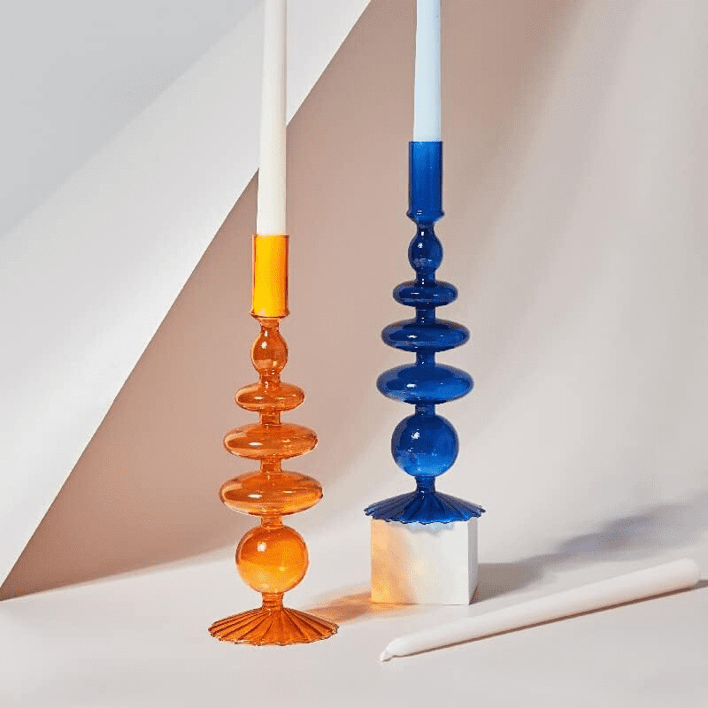 Porta velas de vidrio en colores alto azul