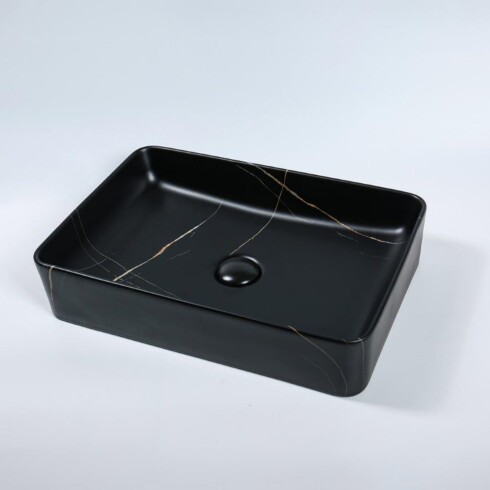 Bacha De Apoyo 50X34.5X11 Marmolada Negro Mate Incl Valvlula Popup 000