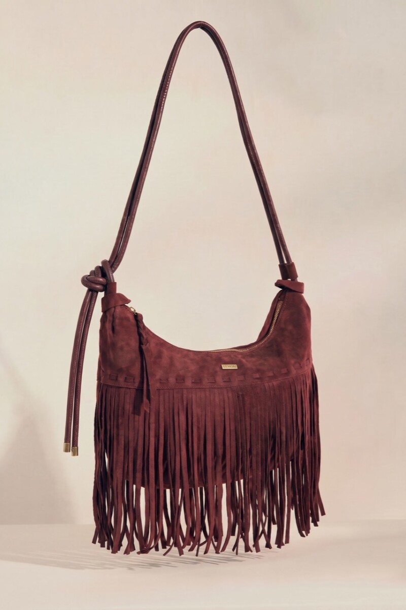 Cartera Gamuza Vegana Flecos Burdeos