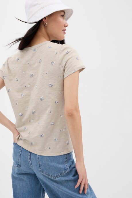 Remera Manga Corta Cuello Redondo Mujer Beige Floral Wph916-E