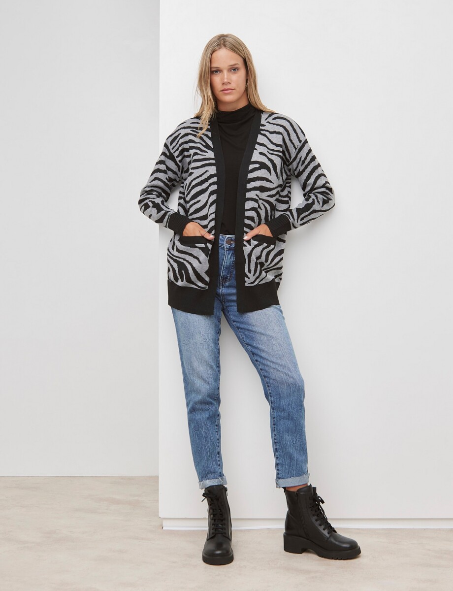 Cardigan Animal Print - Negro/gris 