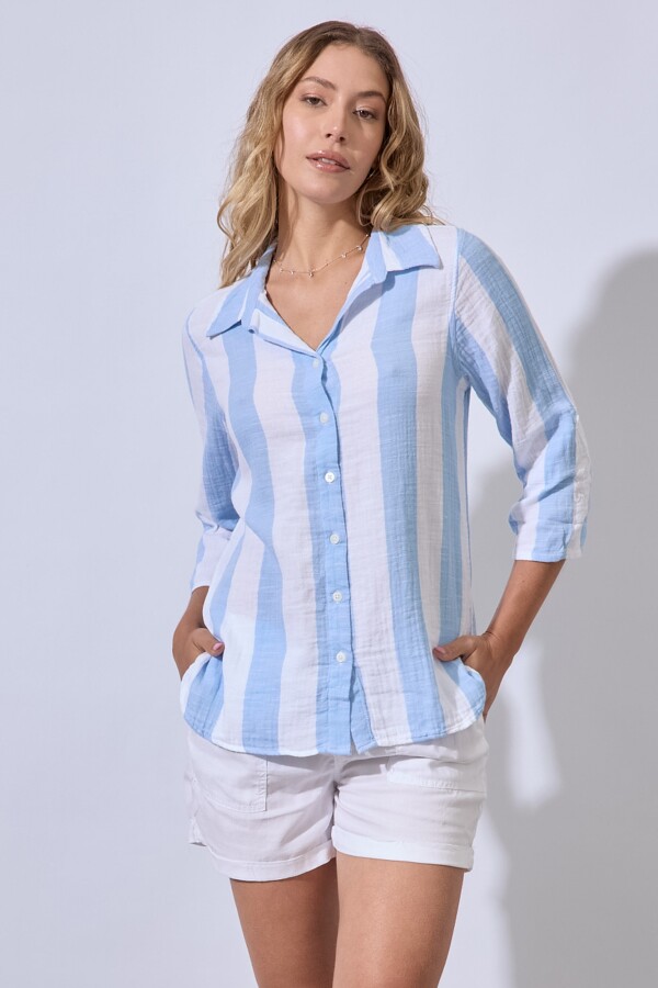 Camisa Algodon Lineas CELESTE/MULTI