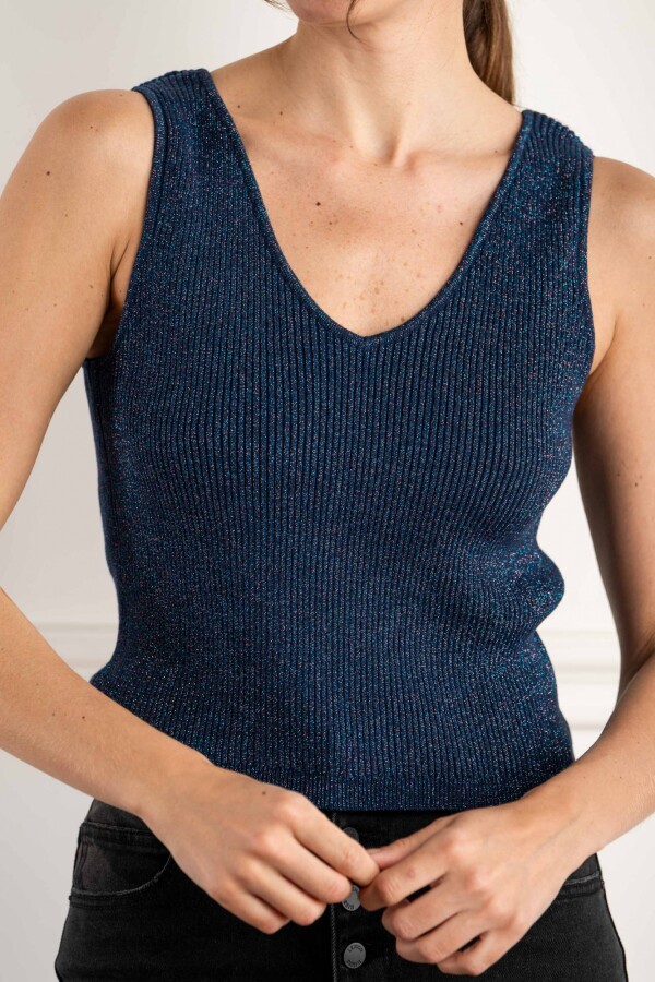 Top Lurex Escote V Azul