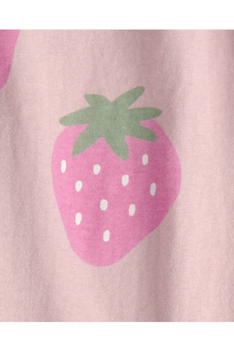 Remera de algodón, manga corta, rosada, diseño frutillas Sin color