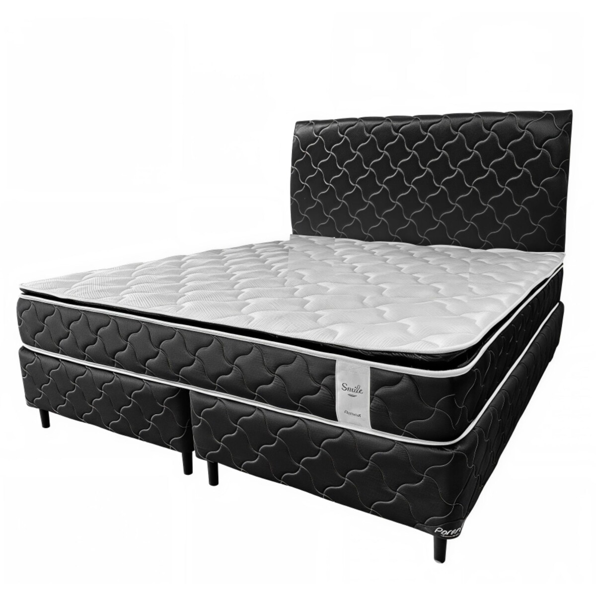 Sommier Paraná Smile Pillow Top 180x200 Negro (Base + Colchón + Cabecera) 