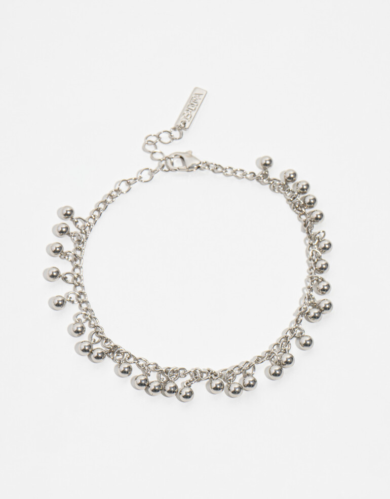 Pulseras Flexibles Metal Pulsera Con Bolitas De Metal - Plateado Rodio