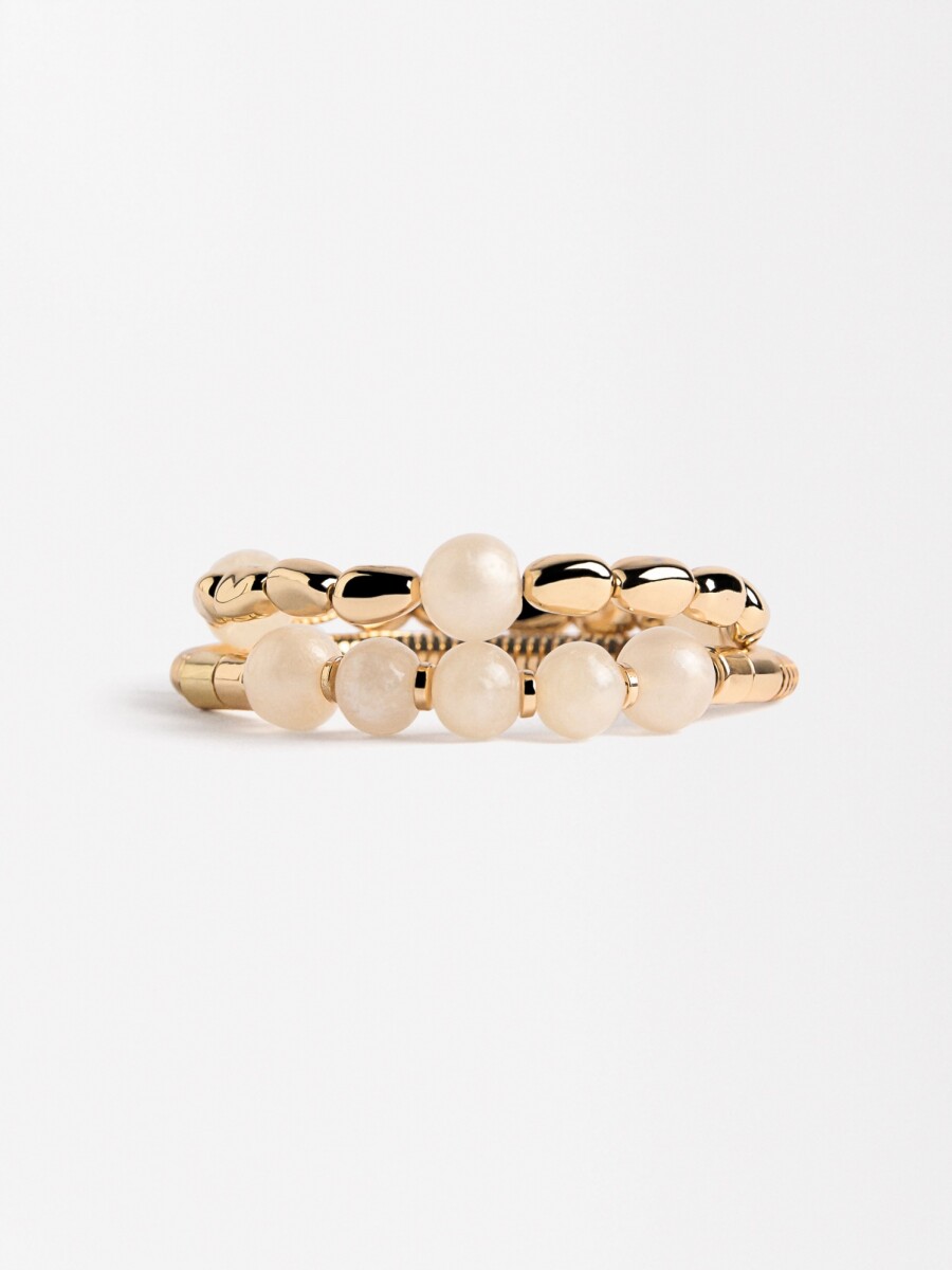 Set De Pulseras Elásticas Con Resina beige