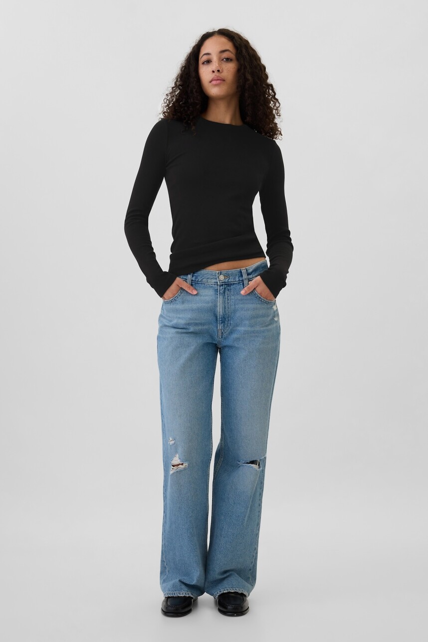 Remera Rib Manga Larga Mujer True Black
