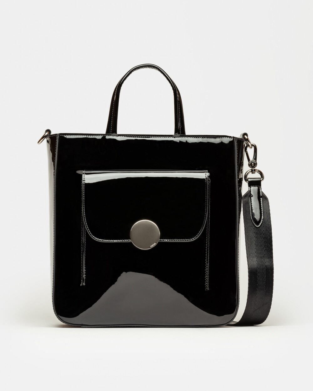 Shopper The Circle en cuero charol Negro