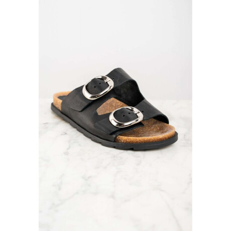 Sandalia Cuero Con Hebillas Negro