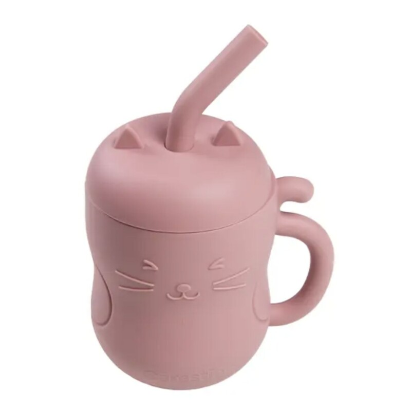 Set De Alimentación De Silicona Carestino Gatito Rosa Malva