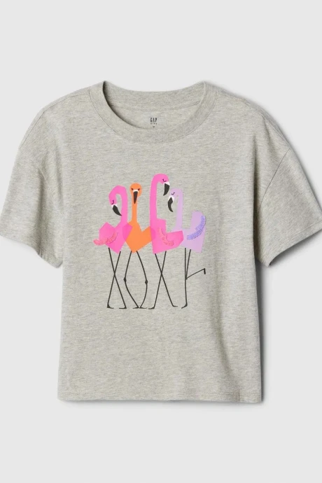 Remera Gráfico Manga Corta Niña Light Heather Grey