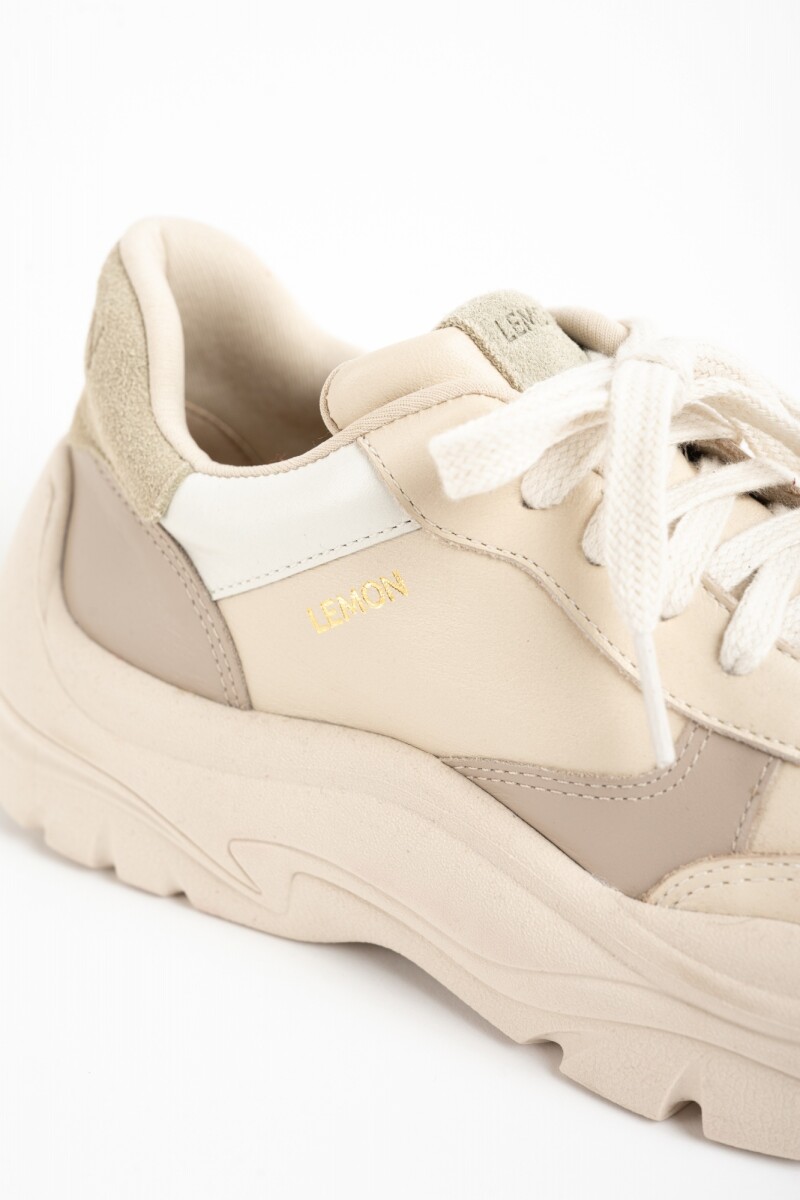 Zapatilla Cuero Combinada Nácar