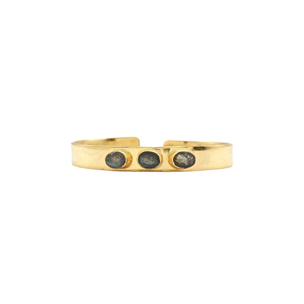 Brazalete Jaipur-Plata Rodinada con micra oro 18k-Piedra Labradorita-BR2004 Conpiedra