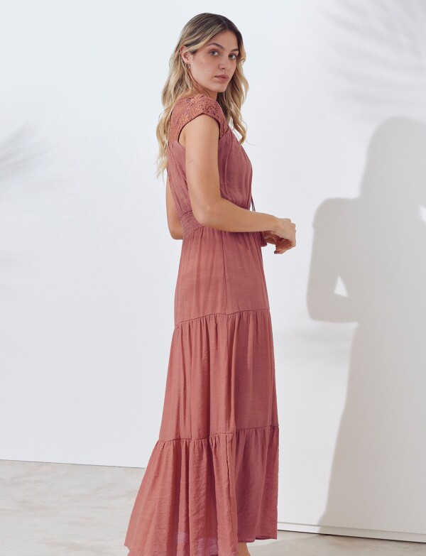 Vestido Maxi Crochet TERRACOTA