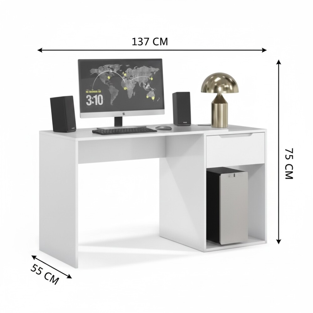 ESCRITORIO 1 CAJÓN MESA PARA PC LAPTOP COMPUTADORA BLANCO