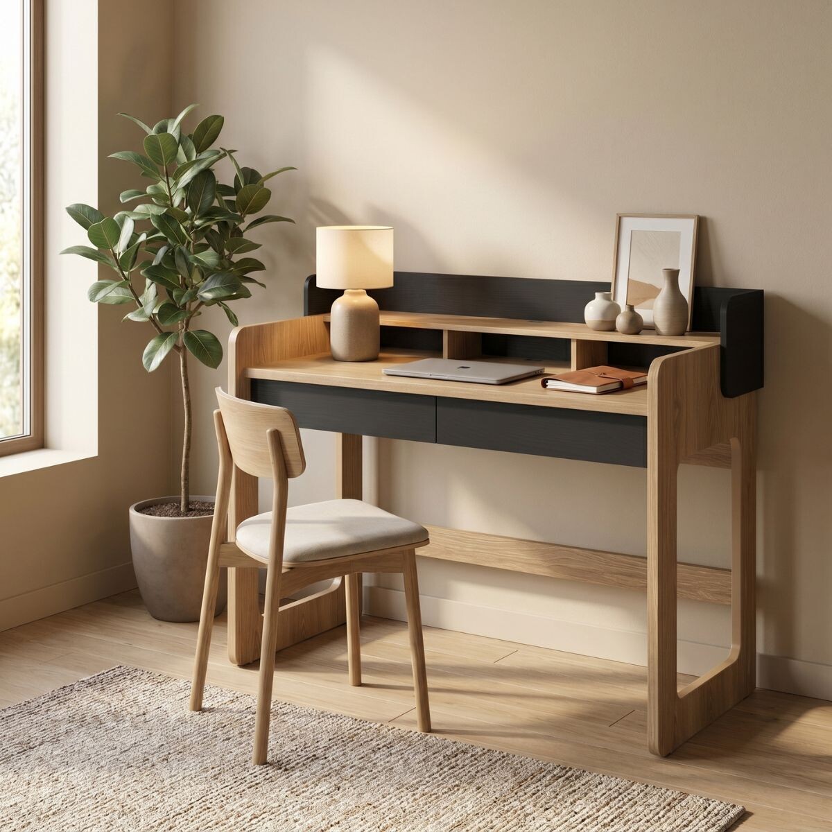 Escritorio Flexus 128 - Negro y Madera 