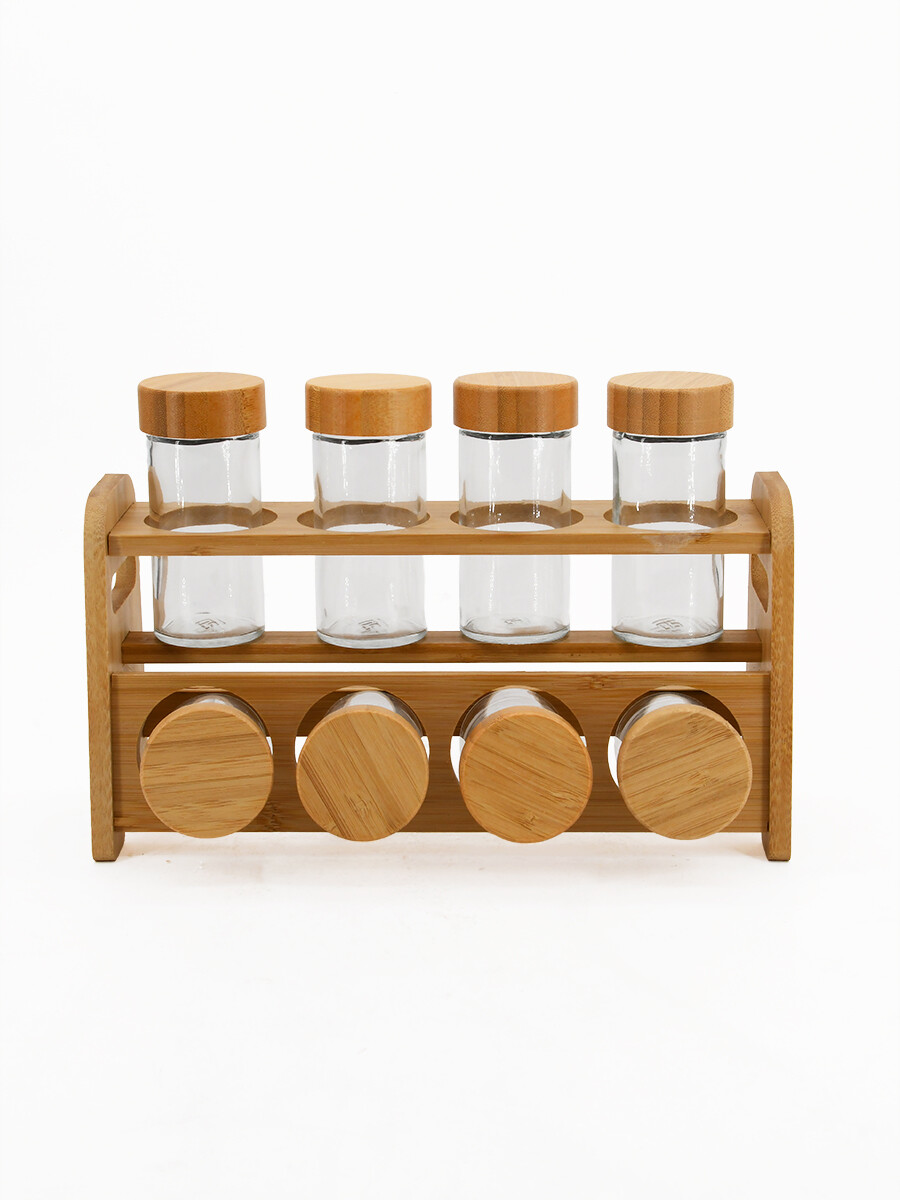 CONDIMENTERO SET 8PCS C/ SOP. BAMBOO - TRANSPARENTE 