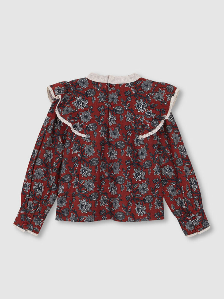 Blusa Con Tiras Bordado Coral Oscuro