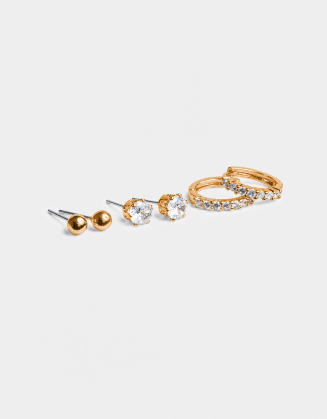 Aros Sets Con cubic zirconia Set De Aros Bañados En Oro Con Cubic Zirconia - Dorado