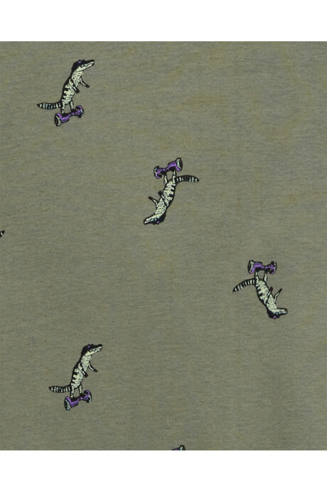 Pijama cuatro piezas de algodón, dos pantalones y dos remeras, diseño cocodrilos. Talles 6-10 Sin color