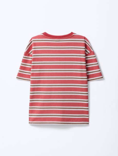 CAMISETA INDANTIL MANGA CORTA DE RAYAS ROJO