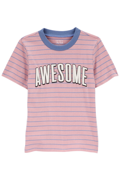 Remera de algodón, manga corta, estampa awesome Sin color