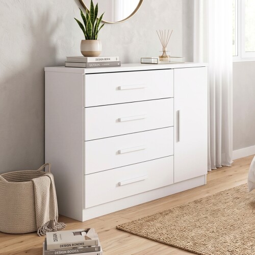 Cómoda Zapatera Genova Plus 1 Puerta 4 Cajones Blanco