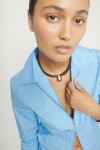 COLLAR DE CUERO CON BOLA GRANDE DE ALEACIÓN DE METALES BAÑADAS EN ORO 18K Colgante