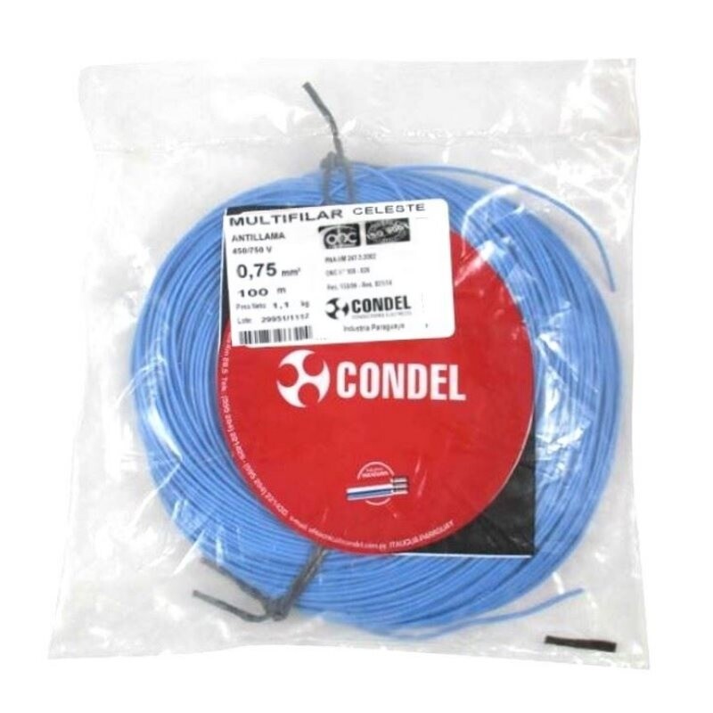 CABLE MULTIFILAR 0,75MM2 CELESTE CONDEL CABLE MULTIFILAR 0,75MM2 CELESTE CONDEL