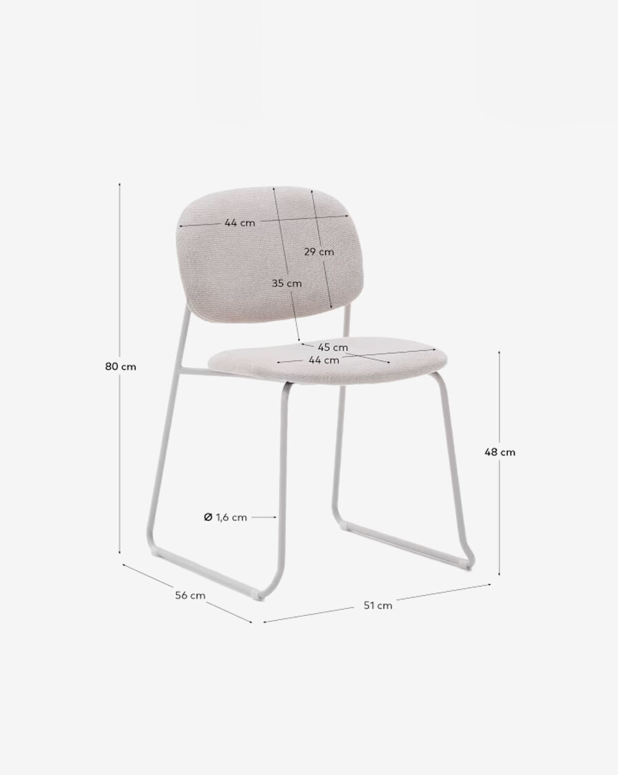 Silla apilable Meli de chenilla chenilla beige y patas de metal beige