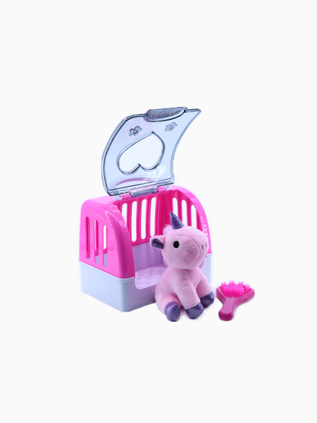UNICORNIO CON TRANSPORTADORA ROSADO.