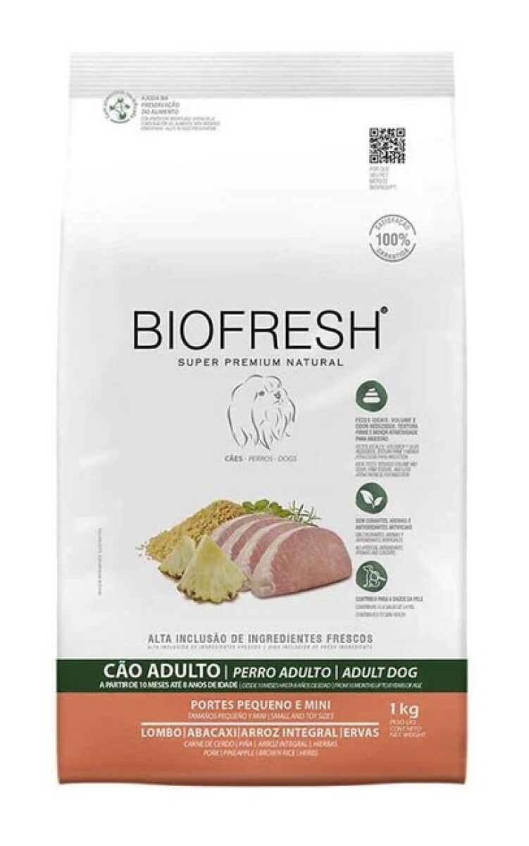 ALIMENTO PERROS BIOFRESH RAZAS PEQUEÑAS CERDO Y ANANÁ 1KG 