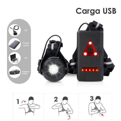 Chaleco Reflectivo Luz LED Recargab Running Bicicleta Negro