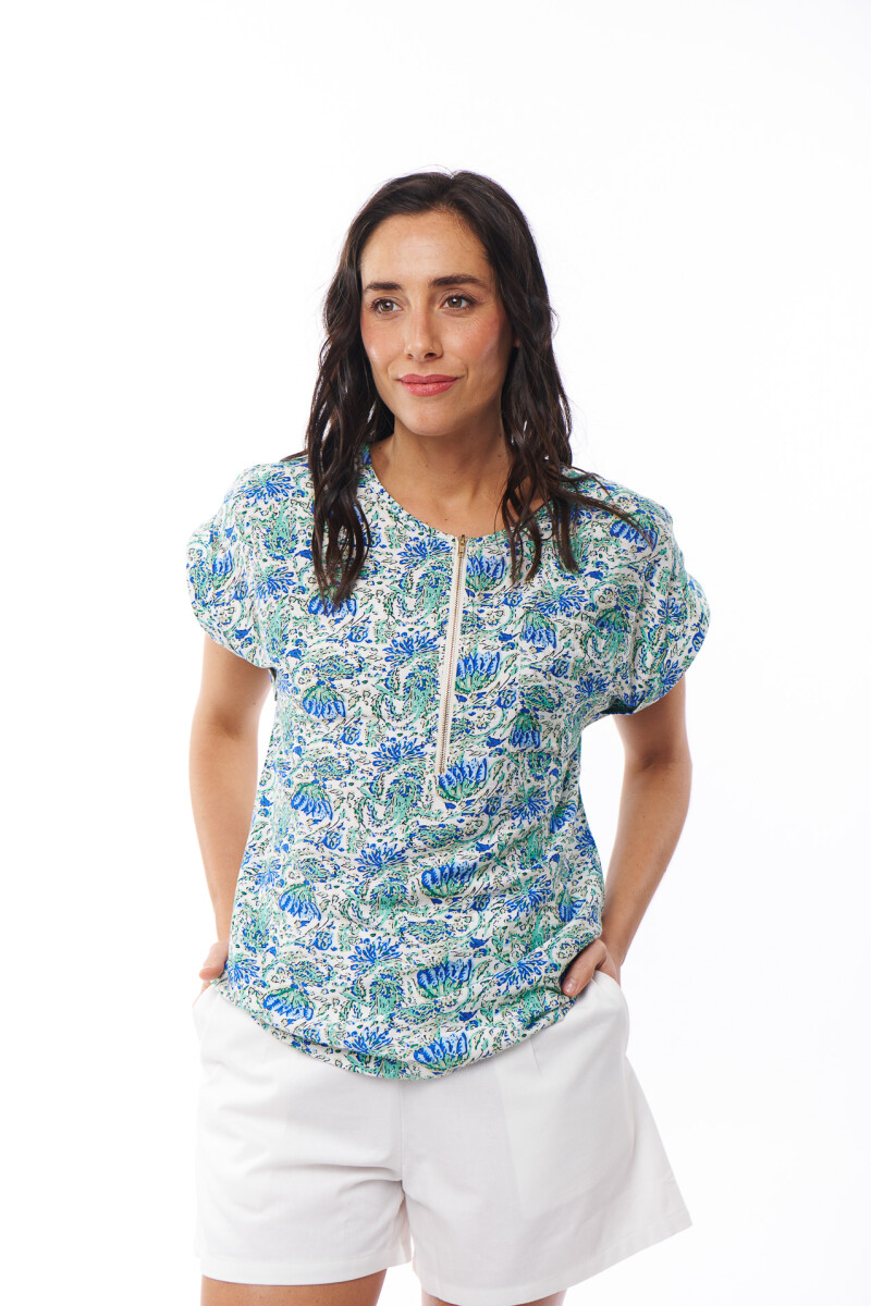BLUSA STELLA ESTAMPADO VERDE Y AZUL