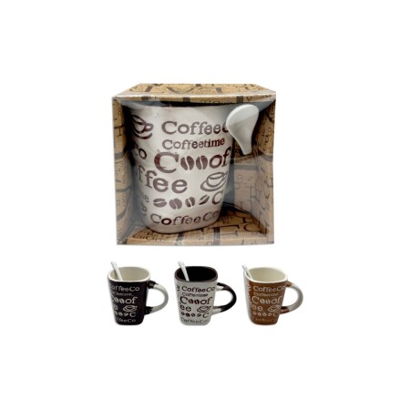 TAZA DE CERAMICA CON CUCHARA MULTICOLOR