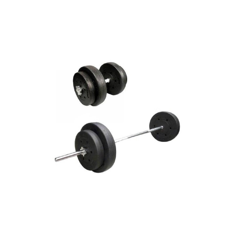 Kit 2 Mancuernas + Barra Recta Maciza 1.8m + 50 Kilos Pesas 2x10Kg 4x5Kg 2x2.5Kg 4x1.25Kg