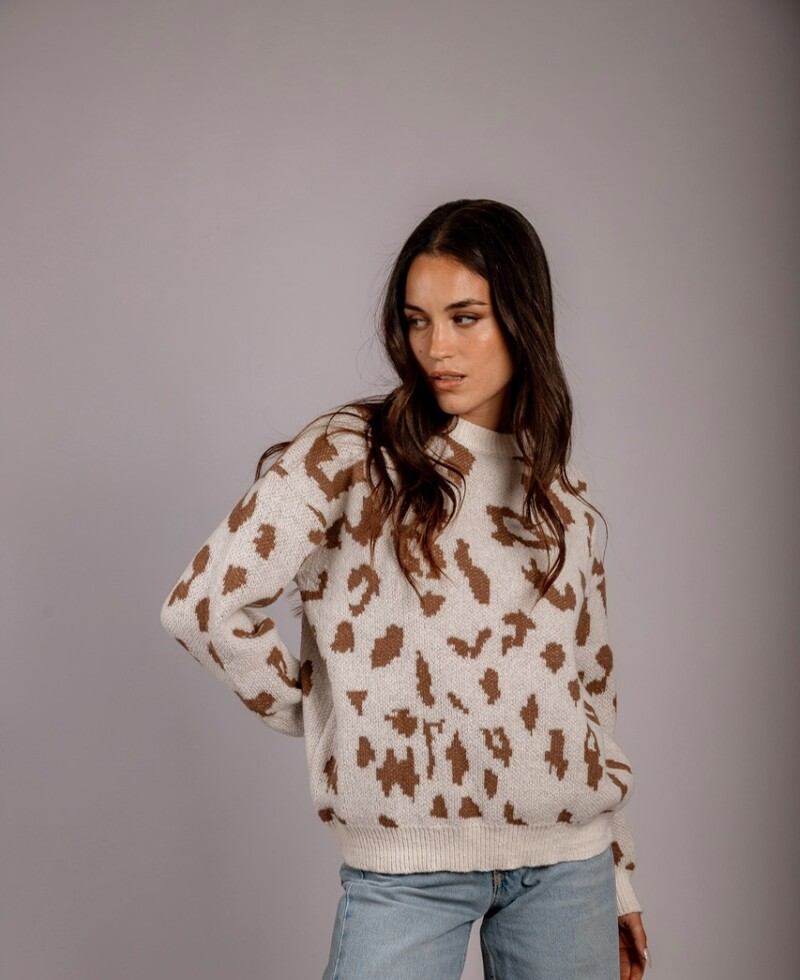 Buzo Print blanco con beige