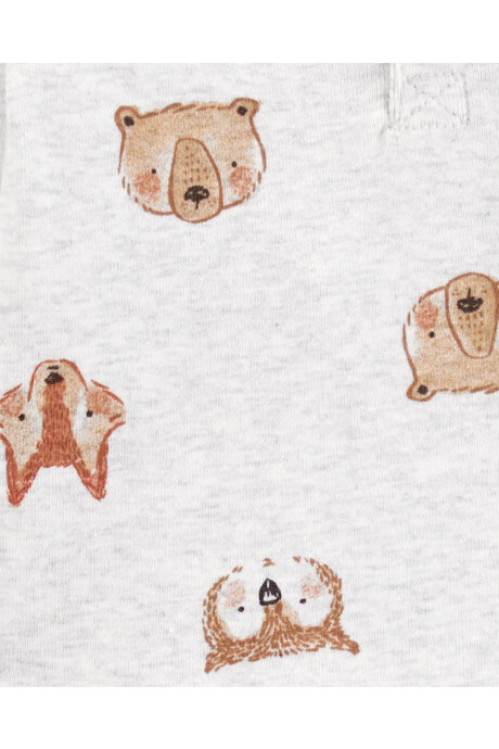 Set dos piezas de algodón, pantalón capitoneado y body henley, diseño animales Sin color