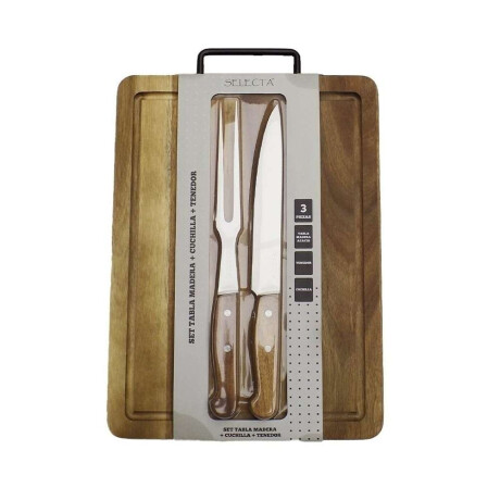 Set Tabla Madera Acacia Con Cuchilla Y Tenedor 38X28X2Cm