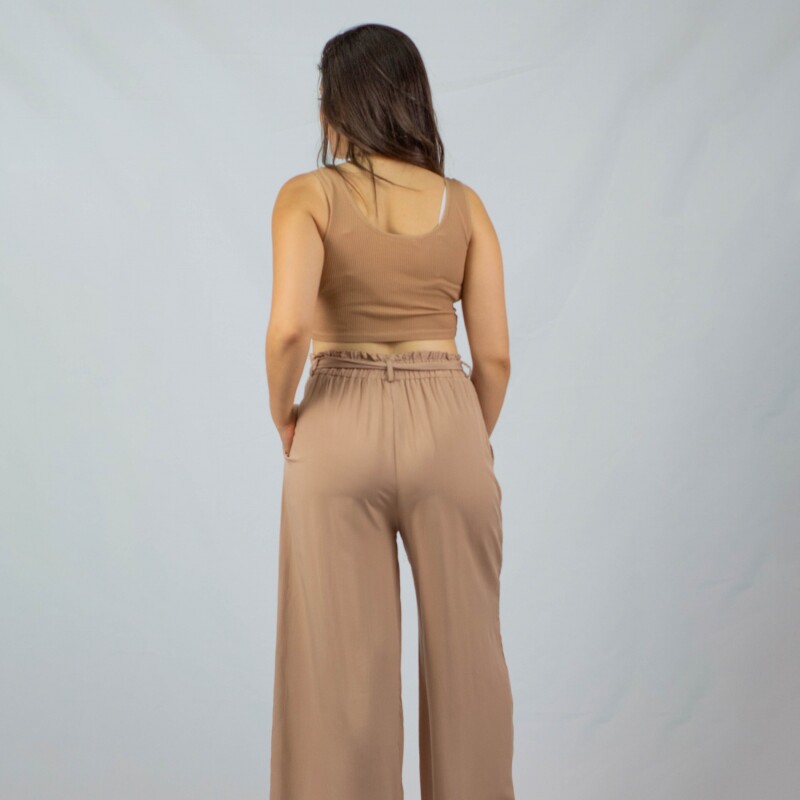 Pantalon Ancho Leaves Beige