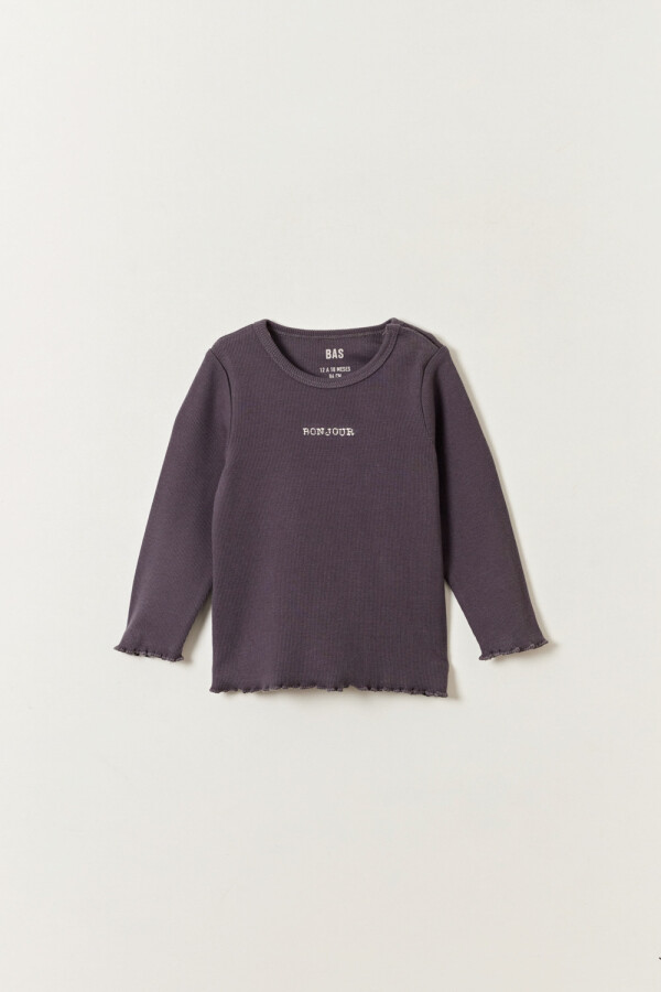 Remera rib Estampa Bonjour Gris