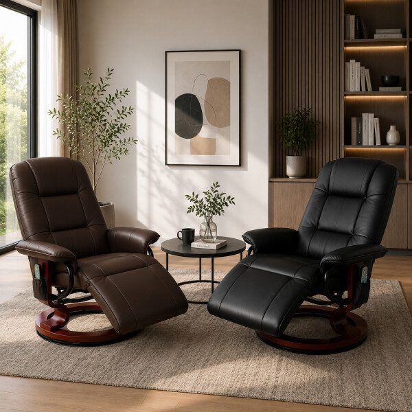 Sillón Ejecutivo Masaje Calefacción Apoyapies Cuerina MARRON