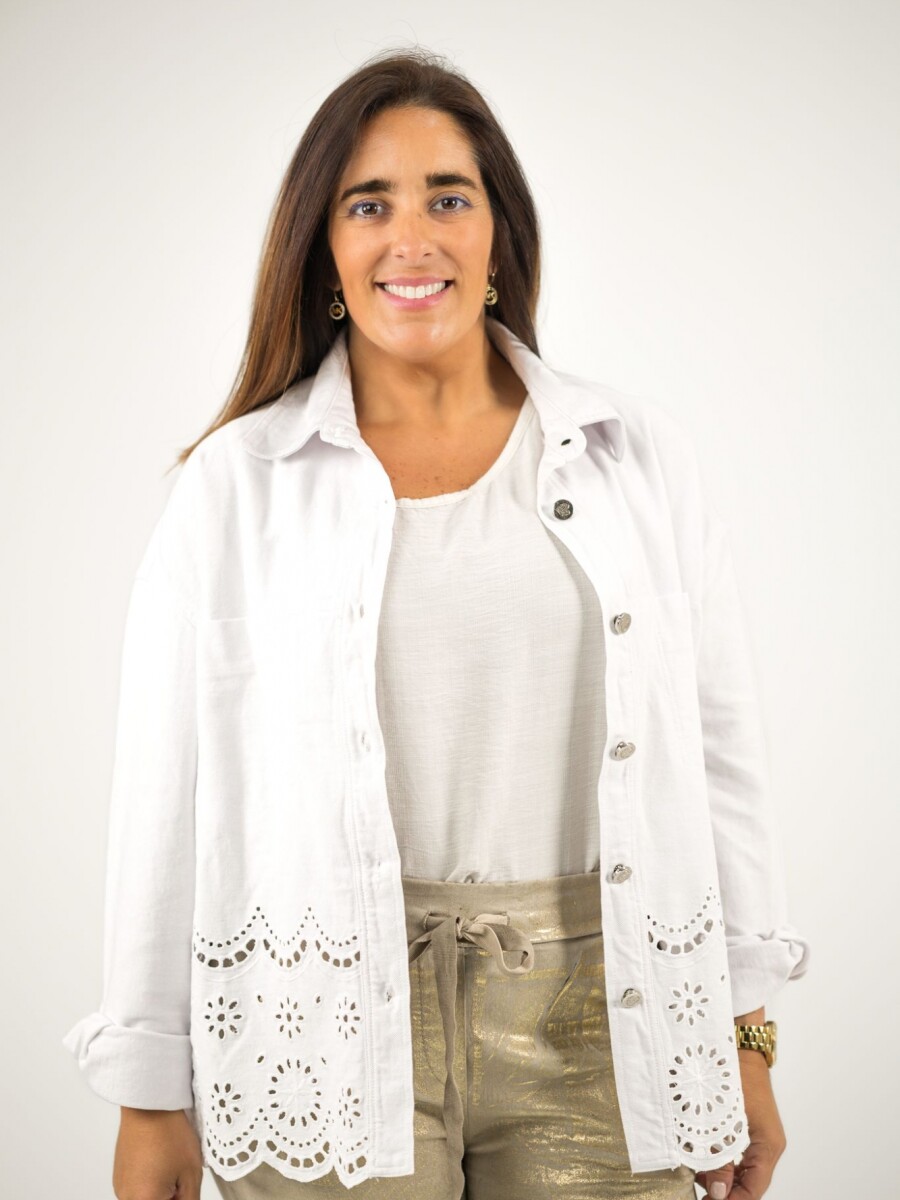 Chaqueta de Jean con broderie abajo Blanca