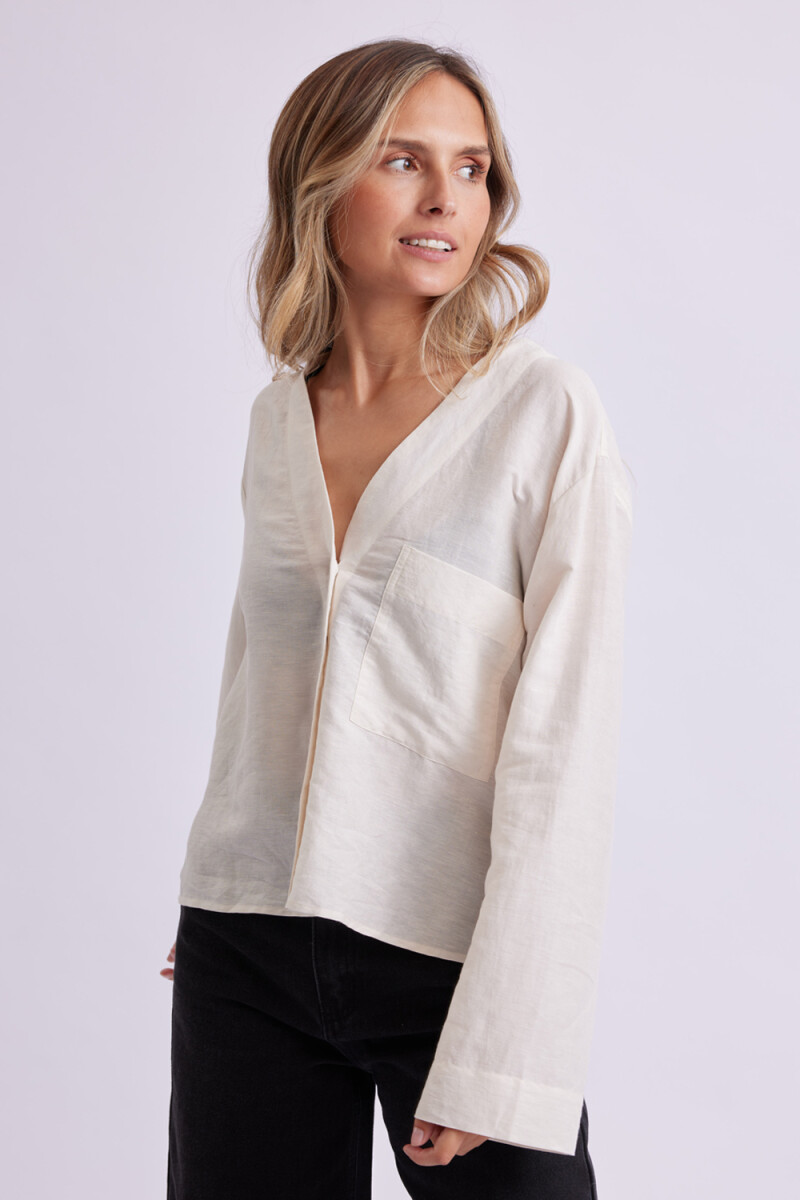 Camisa cuello v - Crudo 